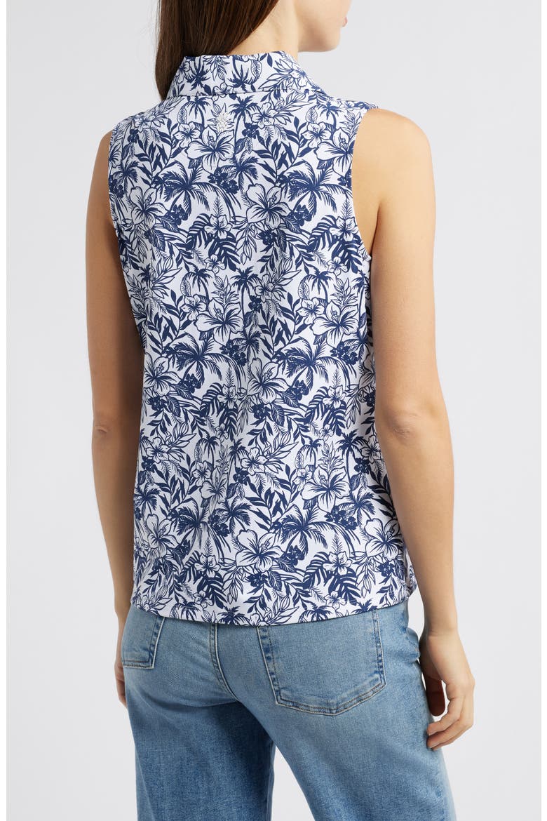 Aubrey Seaport Floral Sleeveless Performance Polo, Alternate, color, ISLAND NAVY