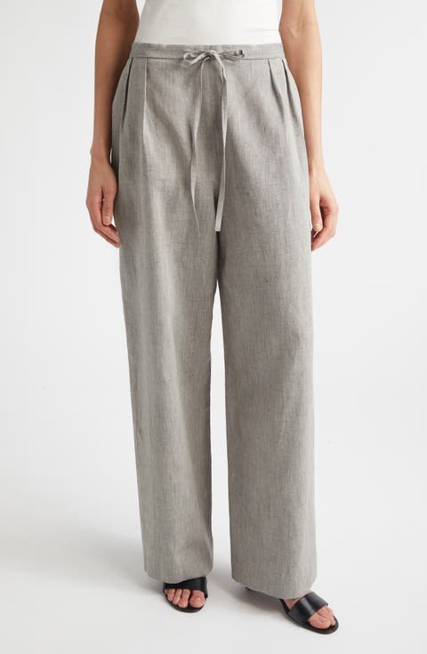 Clark Loose Fit Mélange Linen & Cotton Wide Leg Pants