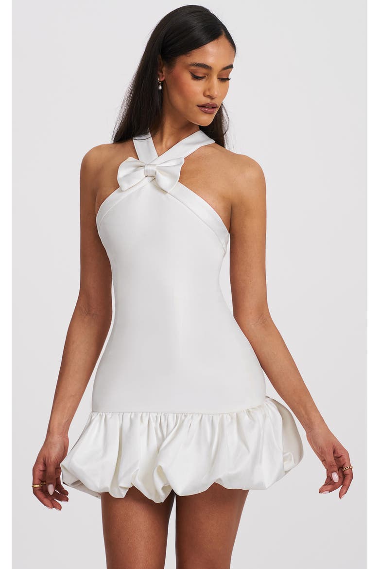 Barbra Cross Straps Bodycon Mini Dress with Bubble Hem, Main, color, White