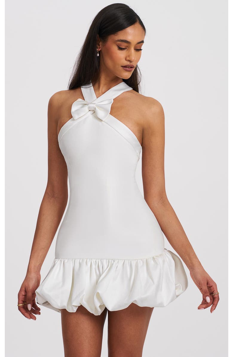 Miss Circle Barbra Cross Straps Bodycon Mini Dress with Bubble Hem, Main, color, White