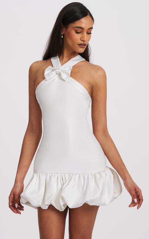 Miss Circle Barbra Cross Straps Bodycon Mini Dress with Bubble Hem in White at Nordstrom, Size X-Large