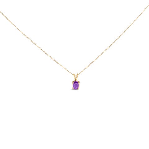 14K Gold 6x4MM Oval Shaped Gemstone Solitaire Pendant Necklace