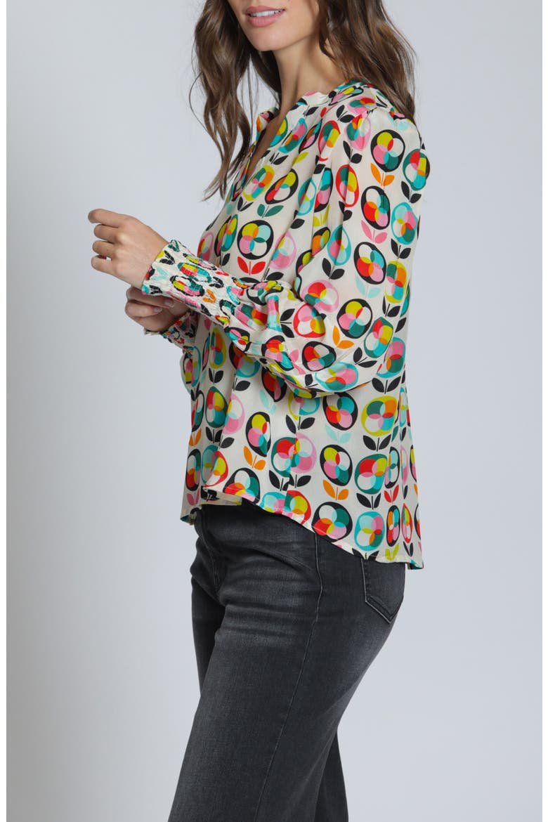 Print Smocked Cuff Top, Alternate, color, PINKTURQUOISE MULTI