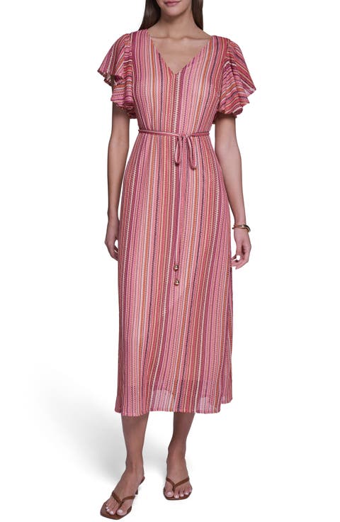 V-Neck Ruffled Sleeve Midi Dress