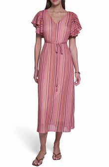 V-Neck Ruffled Sleeve Midi Dress