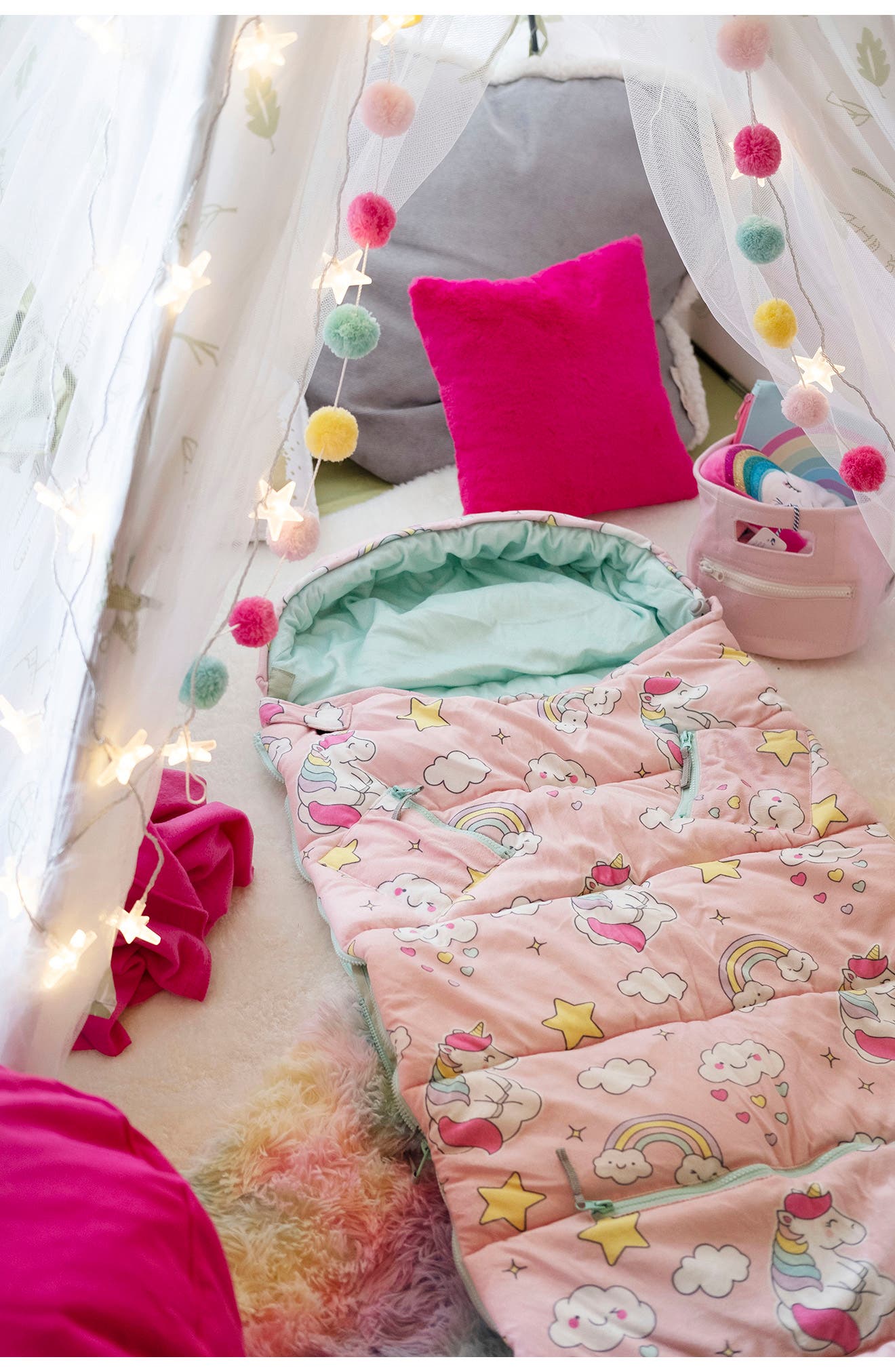 Kids' Sleep-n-Pack Unicorn Print Sleeping Bag Backpack, Alternate, color, UNICORN DOODLE MULTI-PRINT