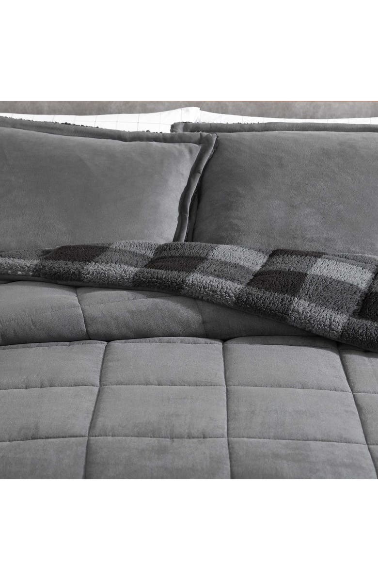 Eddie Bauer Cabin Plaid Reversible Faux Shearling Comforter Set, Alternate, color, Dark Grey