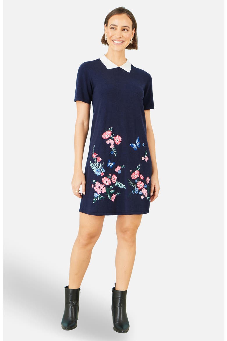 Embroidered Knitted Floral Tunic, Main, color, Navy
