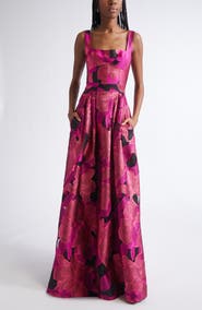 ST. JOHN Metallic Jacquard Organza Gown