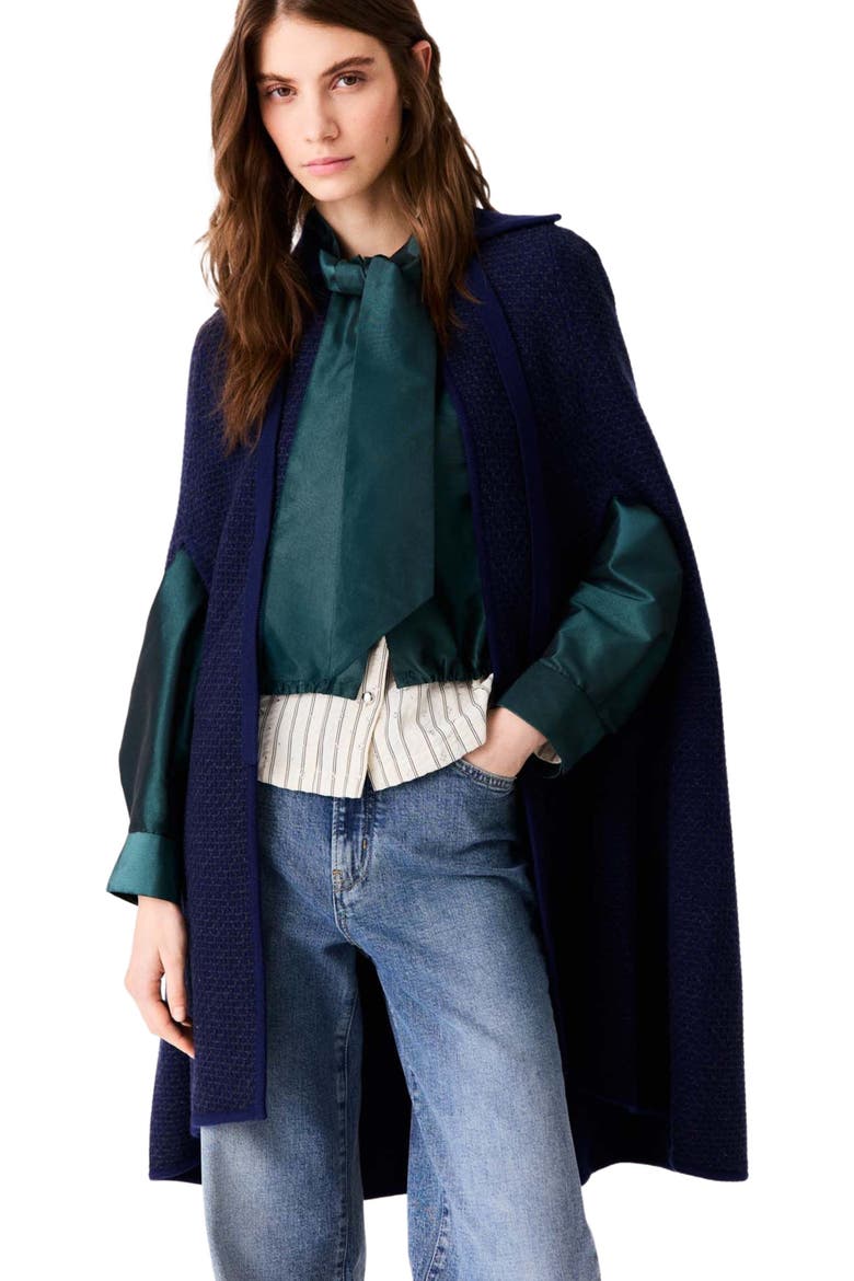 Longline cape cardigan, Alternate, color, Navy