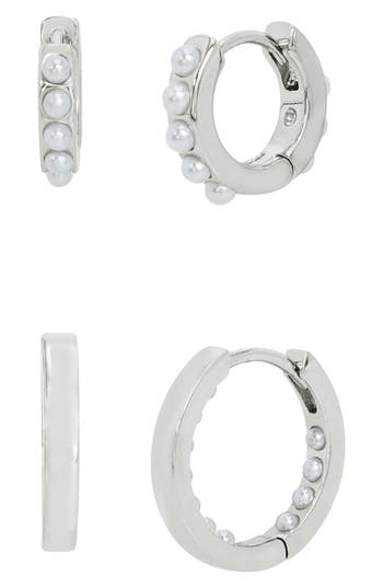 Allsaints Set Of 2 Faux Pearl Huggie Hoop Earrings