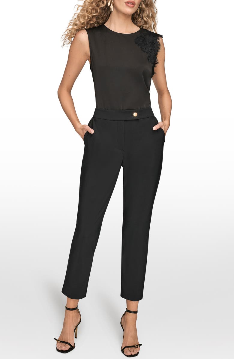 Donna Karan New York Side Button Flat Front Ankle Pants, Alternate, color, Black