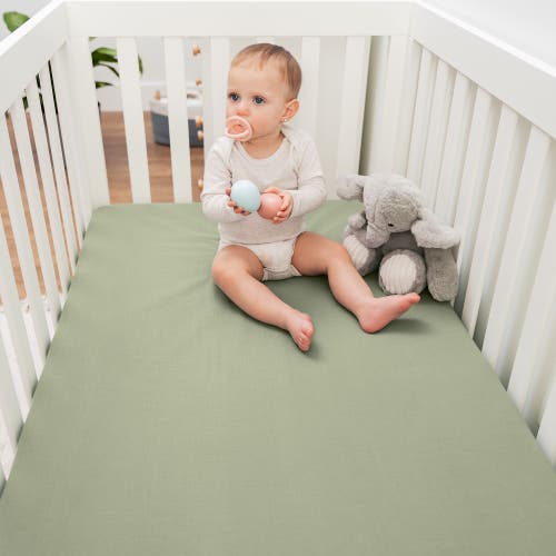 Comfy Cubs Muslin Fitted Crib Sheet In Sage
