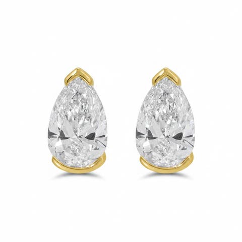 Lab Grown Diamond Pear Slight Bezel Stud Earring 14K