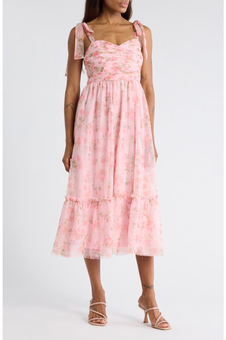Shoulder Tie Floral Maxi Dress, Main, color, PINK MULTI
