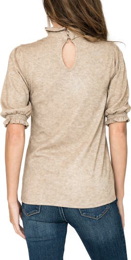 Ruffle Mock Neck Puff Sleeve Sweater