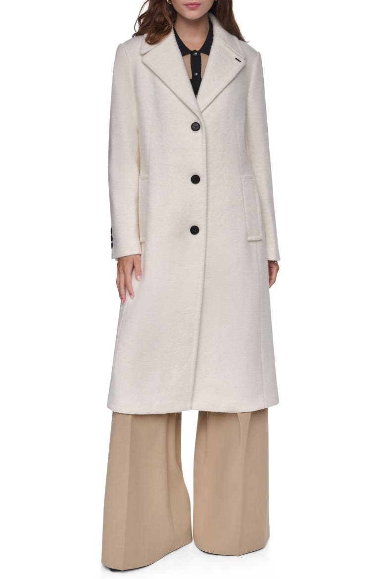 Single Breasted Bouclé Wool Blend Coat, Main, color, PEARL