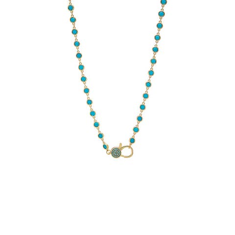 Luxury Bezel /Pave Turquoise Lobster Clasp Chain Necklace