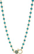 BY ADINA EDEN Luxury Bezel /Pave Turquoise Lobster Clasp Chain Necklace