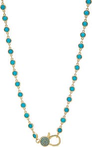 BY ADINA EDEN Luxury Bezel /Pave Turquoise Lobster Clasp Chain Necklace