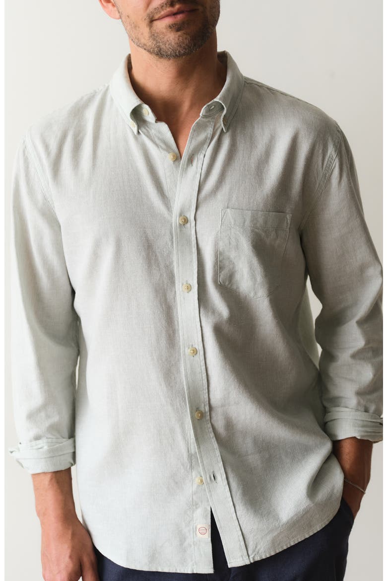Better-than-Linen Hemp Blend Button-Up Shirt, Main, color, ICEBERG GREEN STRIPE