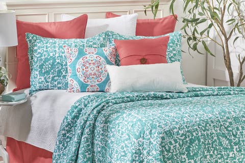 Madison Aqua Cotton Cotton Quilt Set - Reversible and Machine Washable