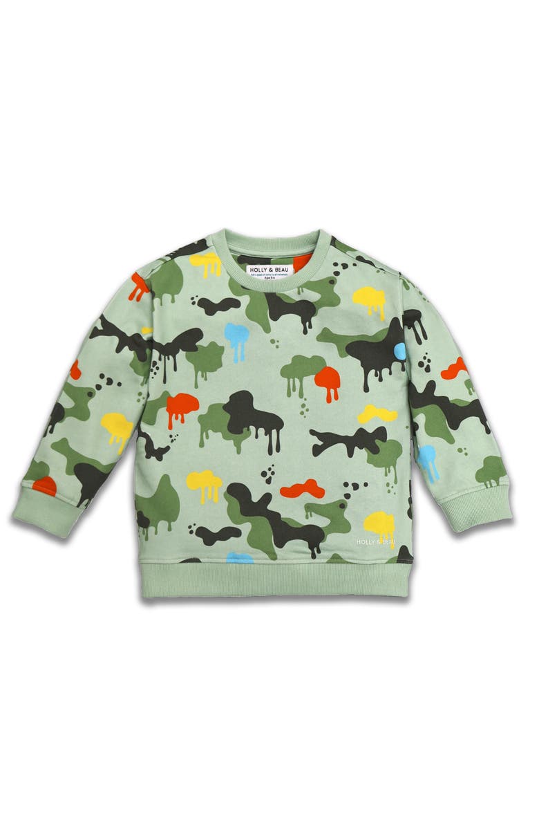 Holly and Beau Dinosaur Cotton Crew Neck Sweatshirt, Main, color, Green