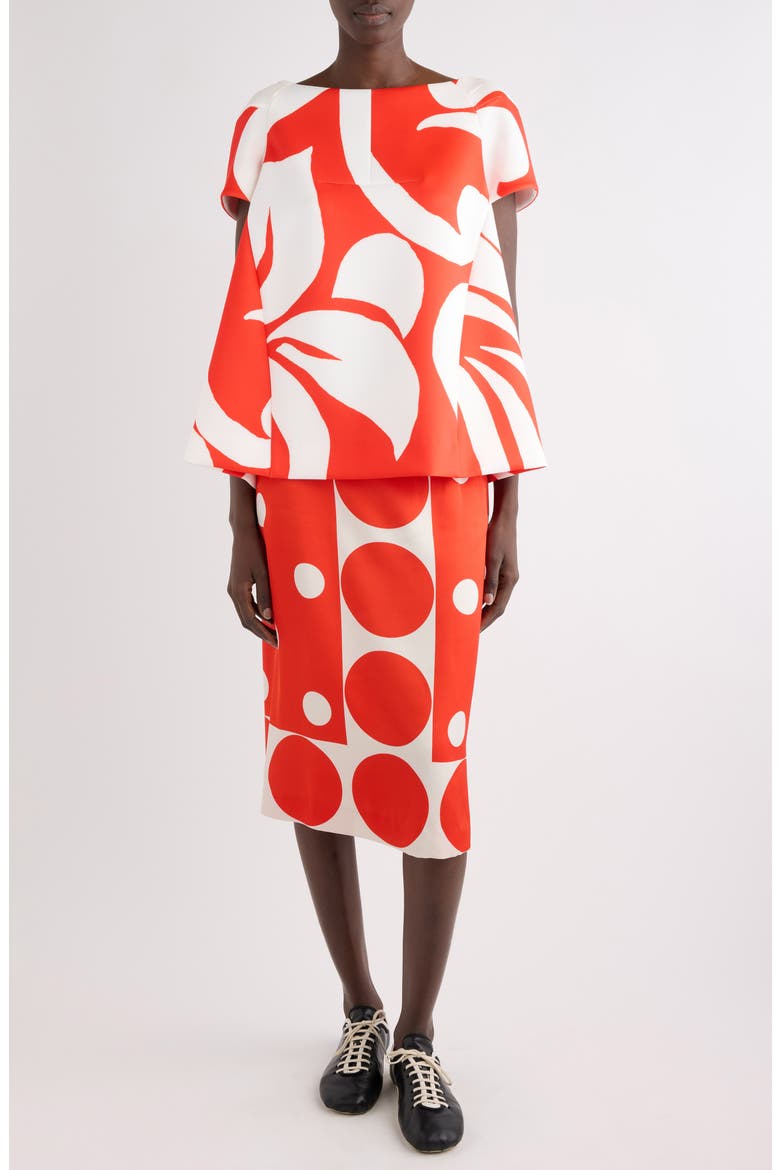 Cipa Giant Swirl Print Scuba Knit Trapeze Top, Alternate, color, RED