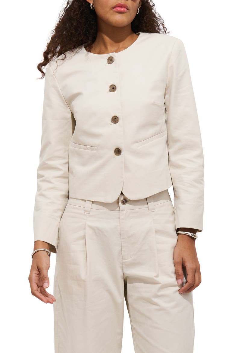 Soho Collarless Cotton & Linen Jacket, Main, color, SAND