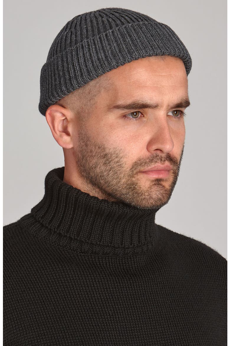 Craster Merino Fisherman Beanie, Main, color, Charcoal
