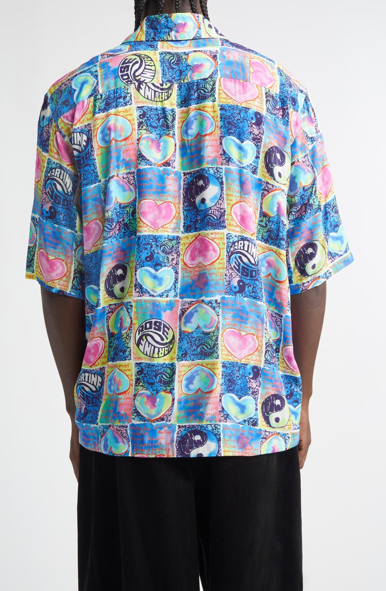 Martine Rose Blue Hearts Boxy Button-Up Shirt, Alternate, color, Blue