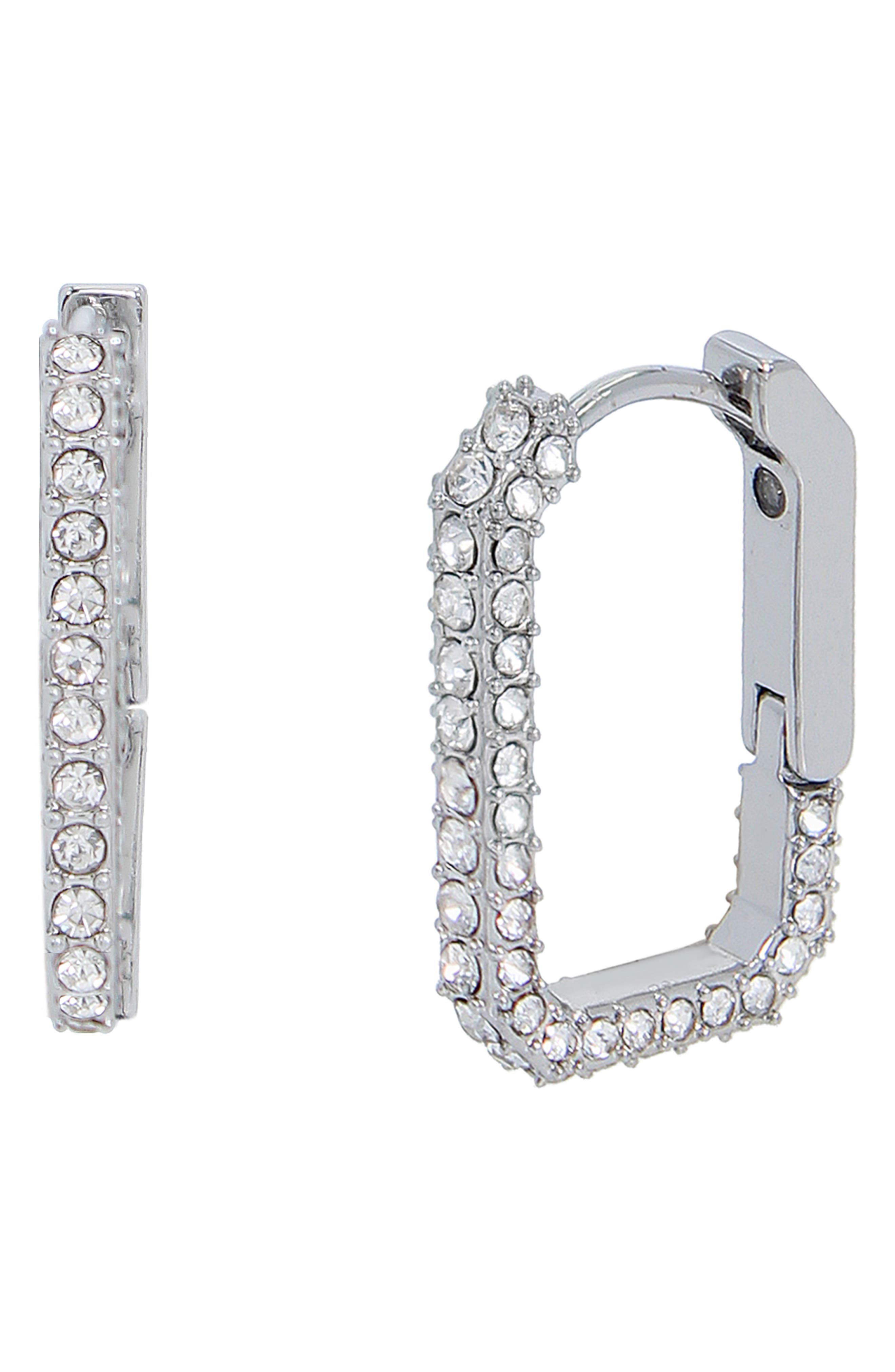 AllSaints Pavé Crystal Geometric Link Hoop Earrings