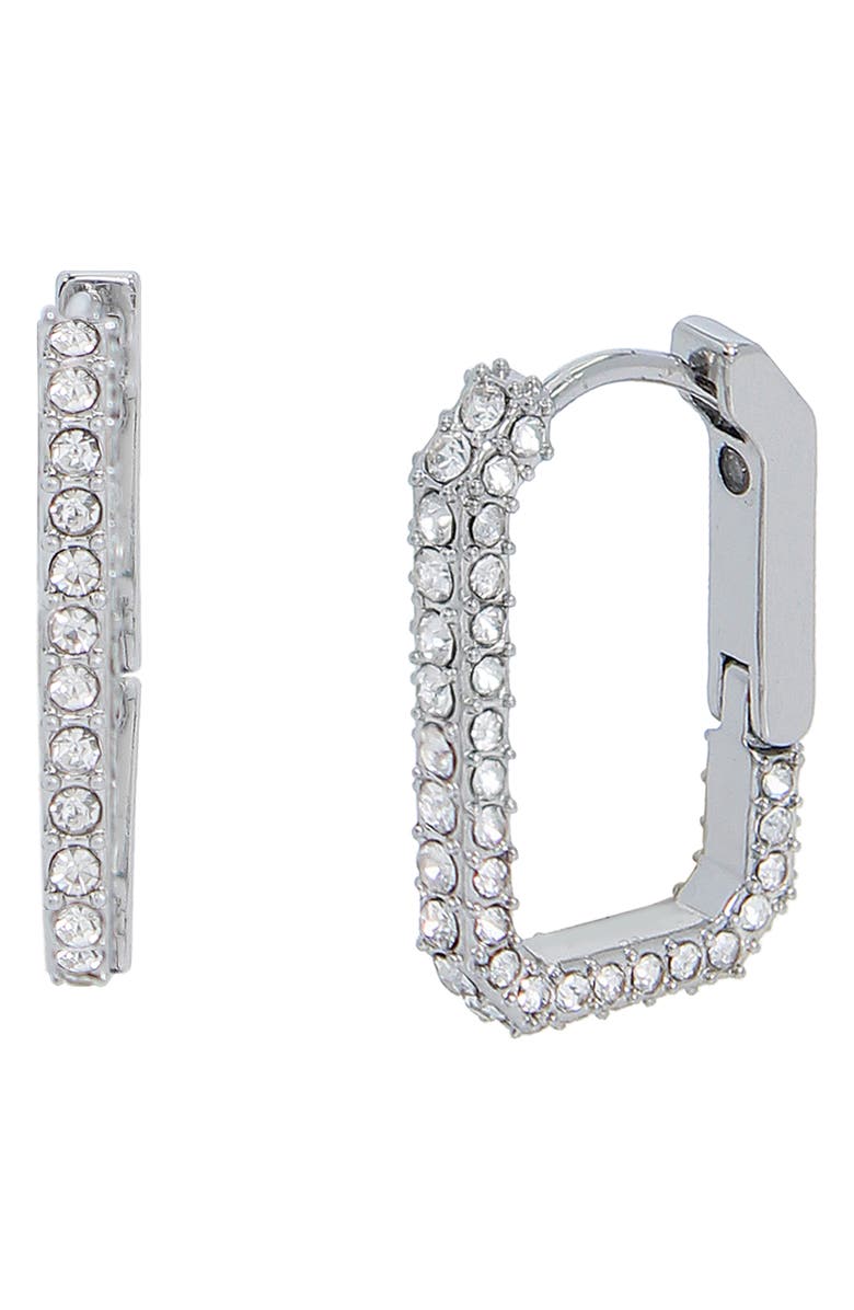 AllSaints Pavé Crystal Geometric Link Hoop Earrings, Main, color, Rhodium
