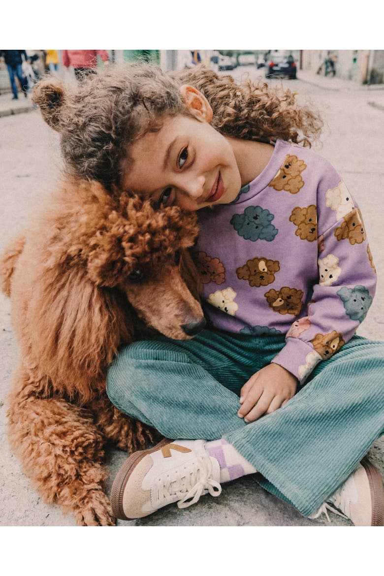 French Terry Poodle Round Neck Sweatshirt, Alternate, color, Purple Poodle Print