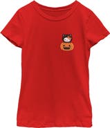 Hello Kitty Girls' Halloween Pumpkin and Kitty Pocket Short Sleeve Graphic T-Shirt