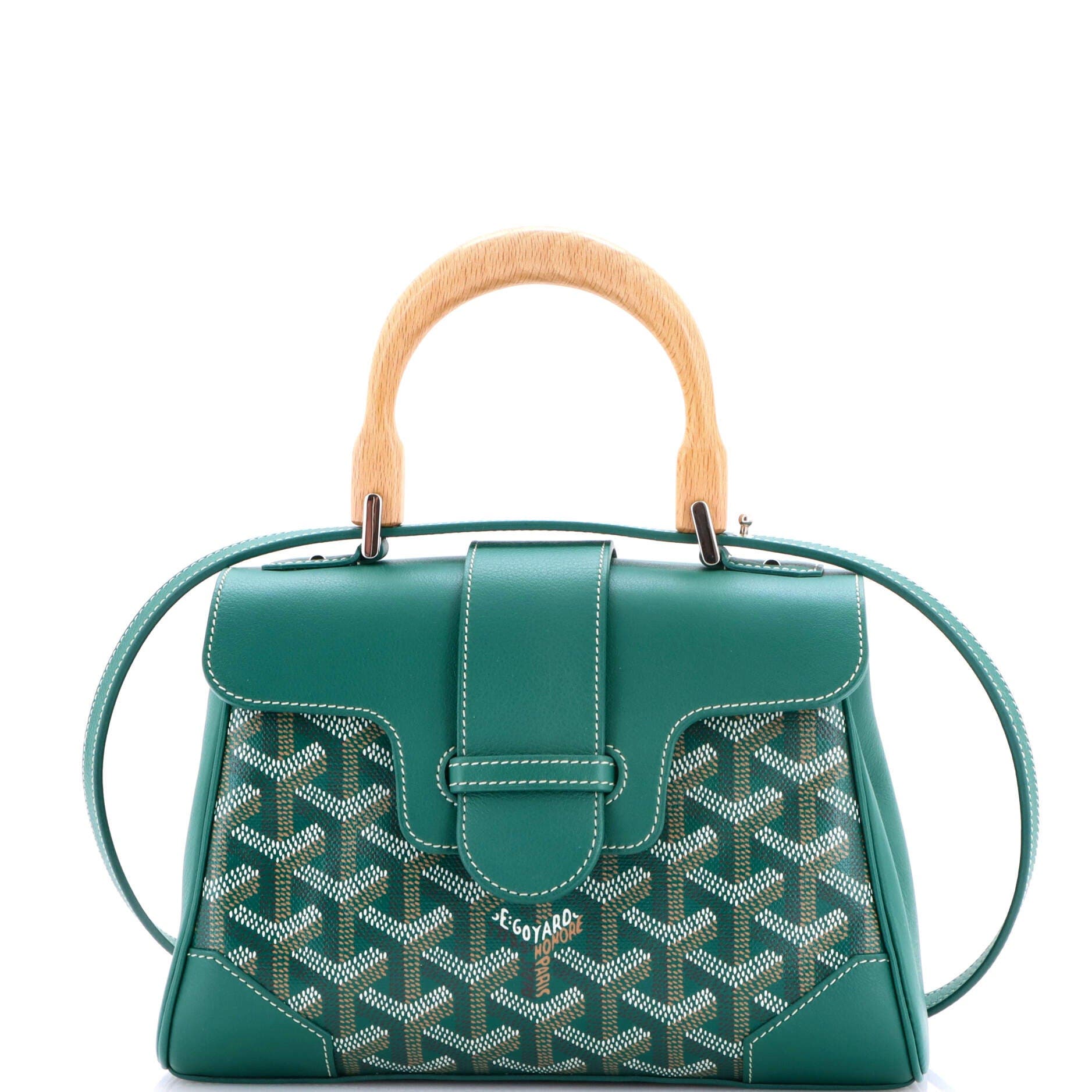 Pre-Owned Goyard Saigon Top Handle Bag Coated Canvas with Leather Mini, Main, color, Green