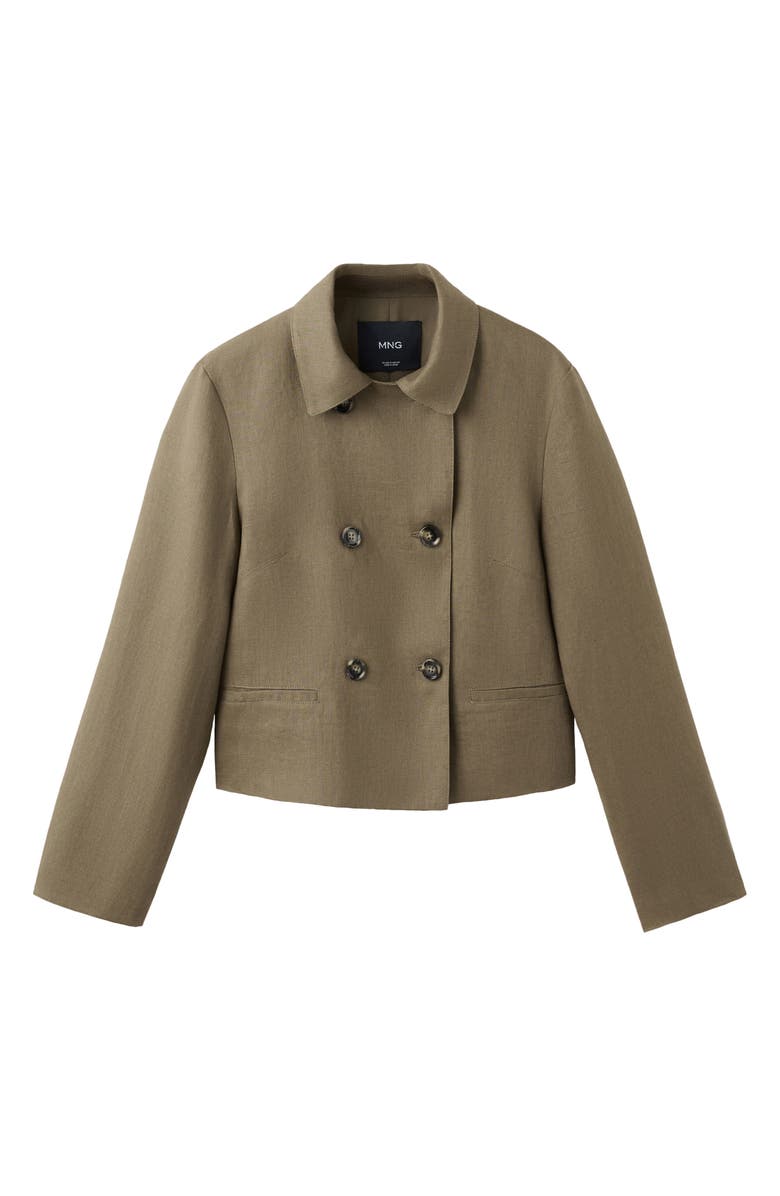 MANGO Double Breasted Linen Jacket, Alternate, color, Khaki Green