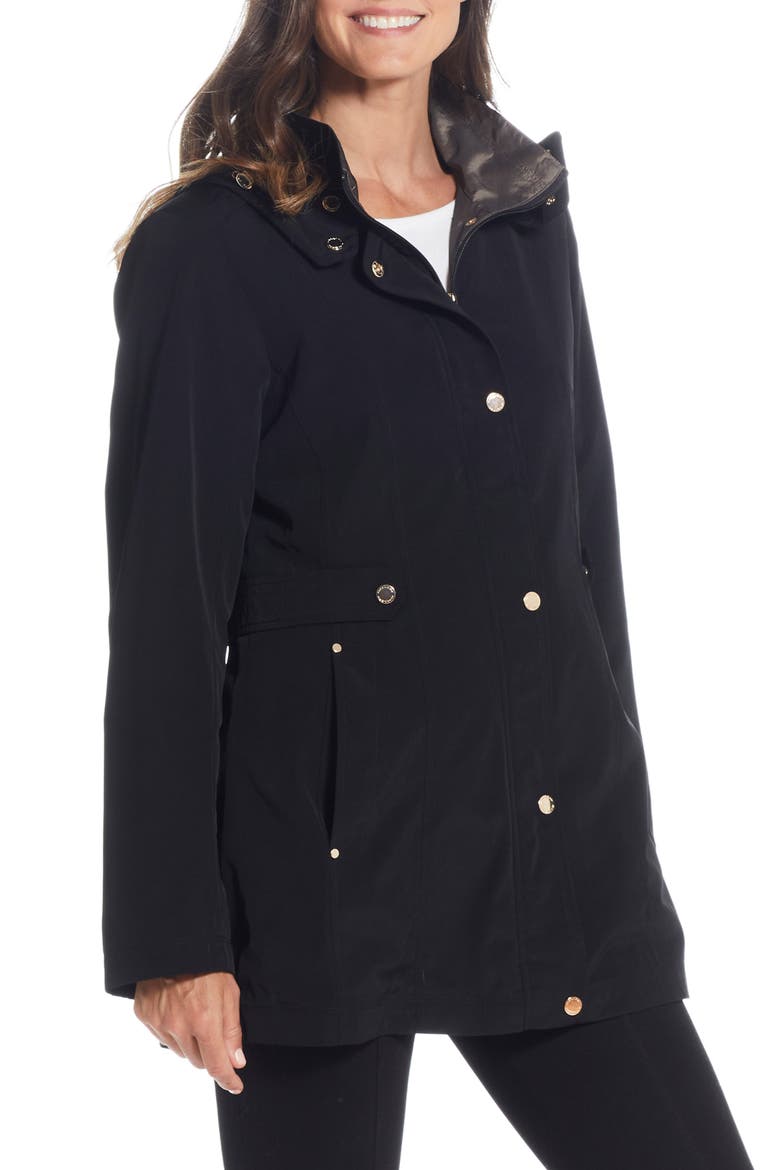 Water Resistant Zip Front Rain Jacket, Alternate, color, BLACK