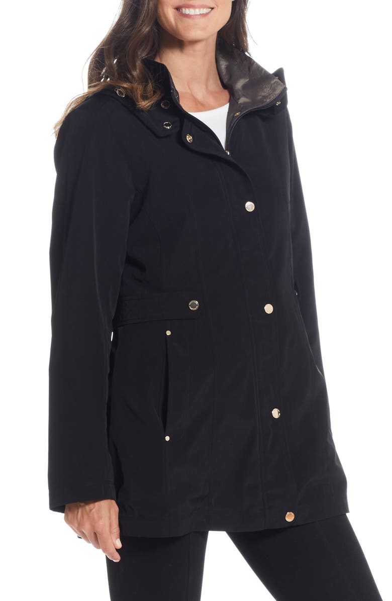 Gallery Water Resistant Zip Front Rain Jacket, Alternate, color, Black