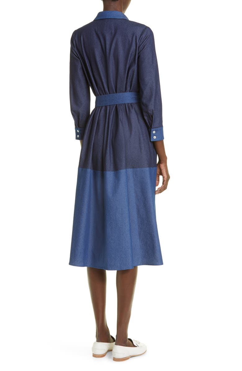 Carolina Herrera Colorblock Long Sleeve Denim Shirtdress, Alternate, color,