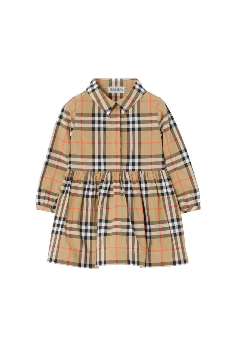 Check Cotton Dress, Main, color, Sand beige