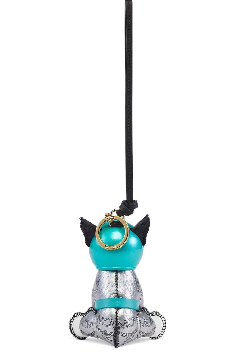 MCM Aren Space Bulldog Charm in Visetos, Alternate, color, White