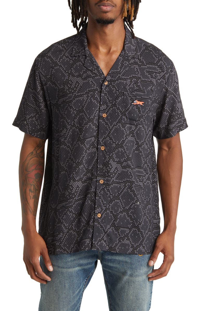 ICECREAM Snakeskin Print Short Sleeve Camp Shirt, Main, color, 