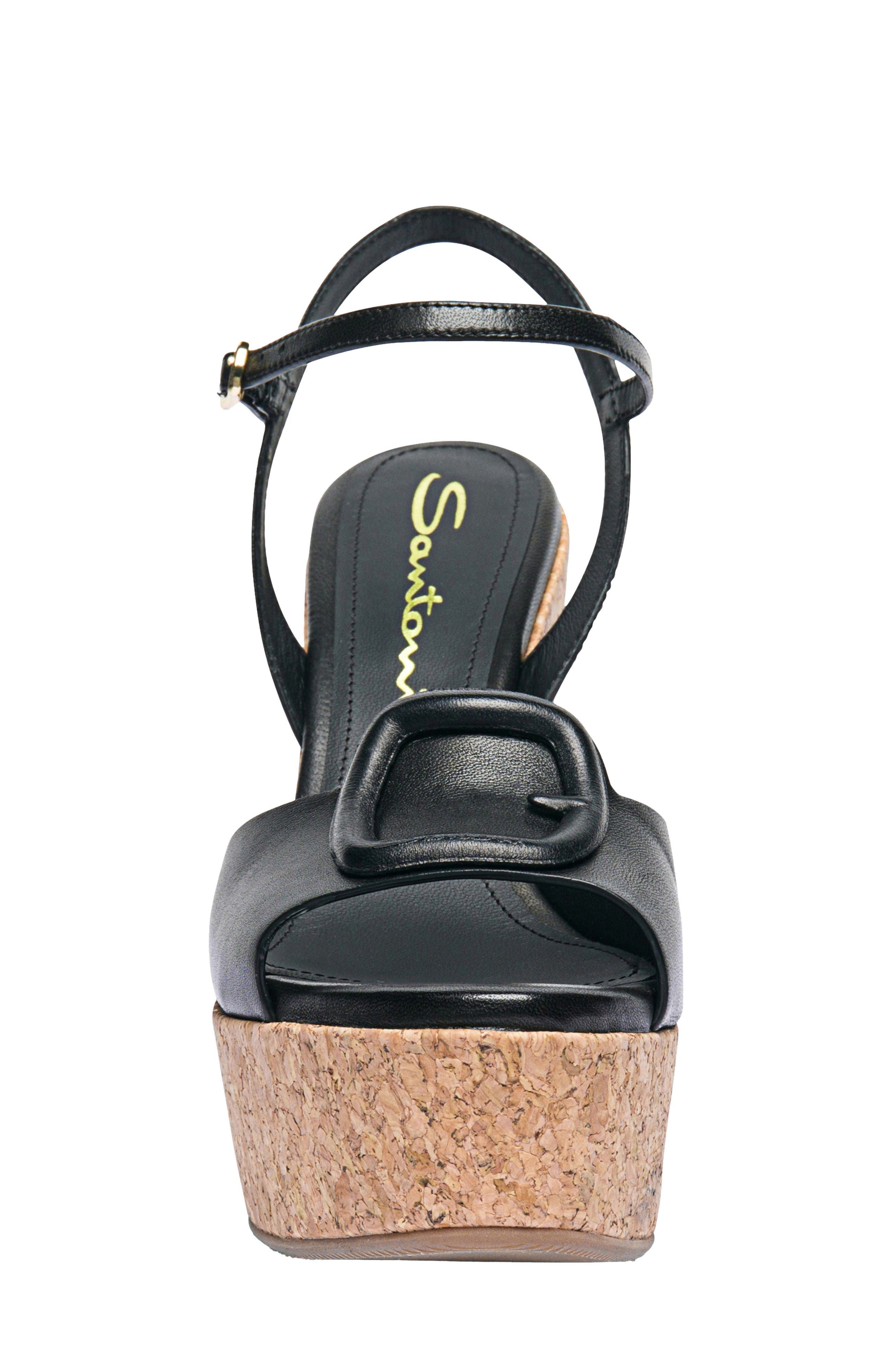 Santoni Women's leather wedge, Alternate, color, Black