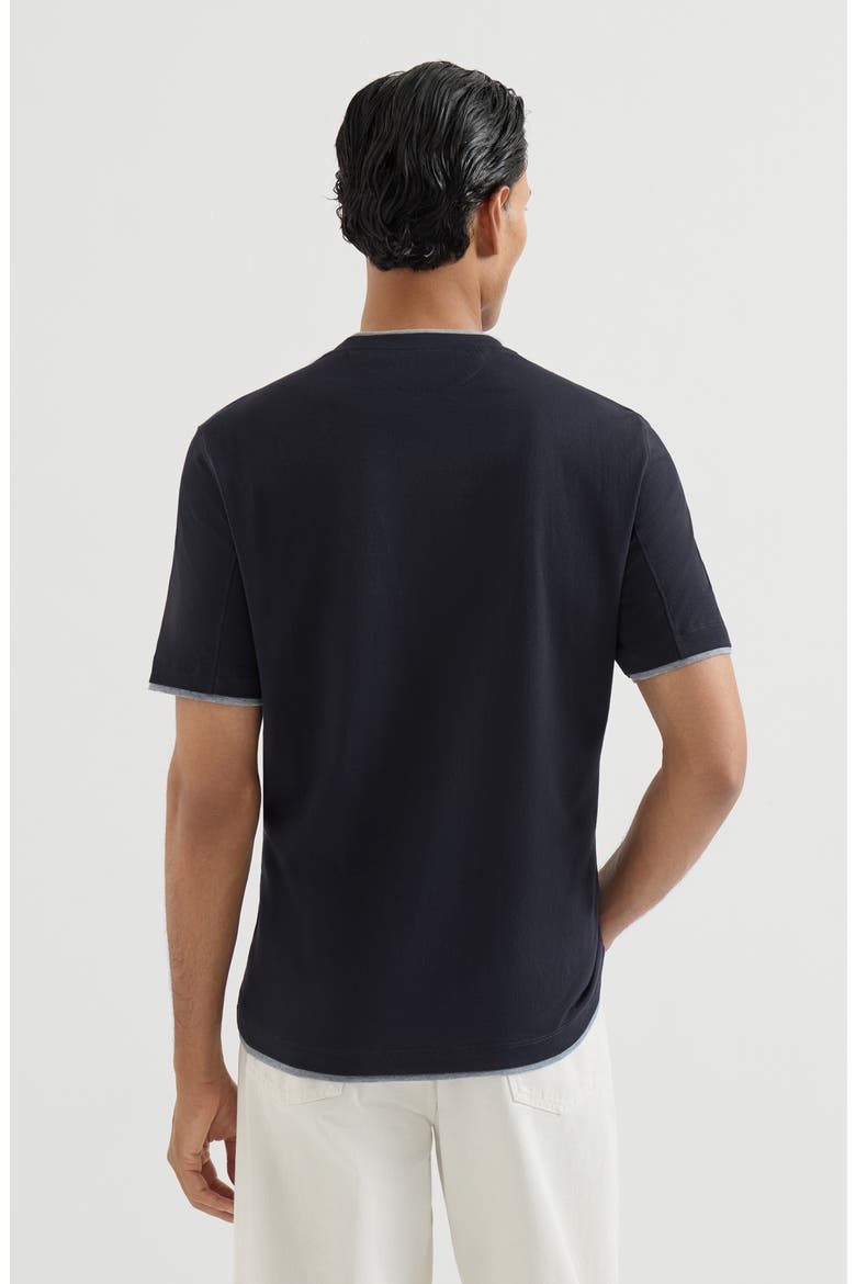 Cotton jersey crew neck T-shirt with faux-layering, Alternate, color, Cobalt