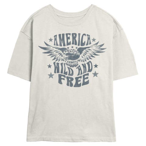 Junior's America Wild and Free Bald Eagle Short Sleeve Skimmer T-Shirt