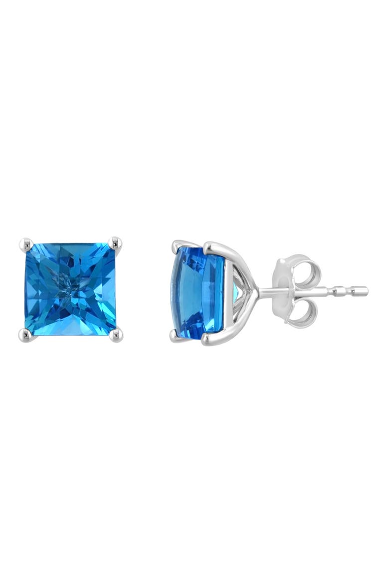 14K White Gold Square Blue Topaz Earrings, Alternate, color, BLUE
