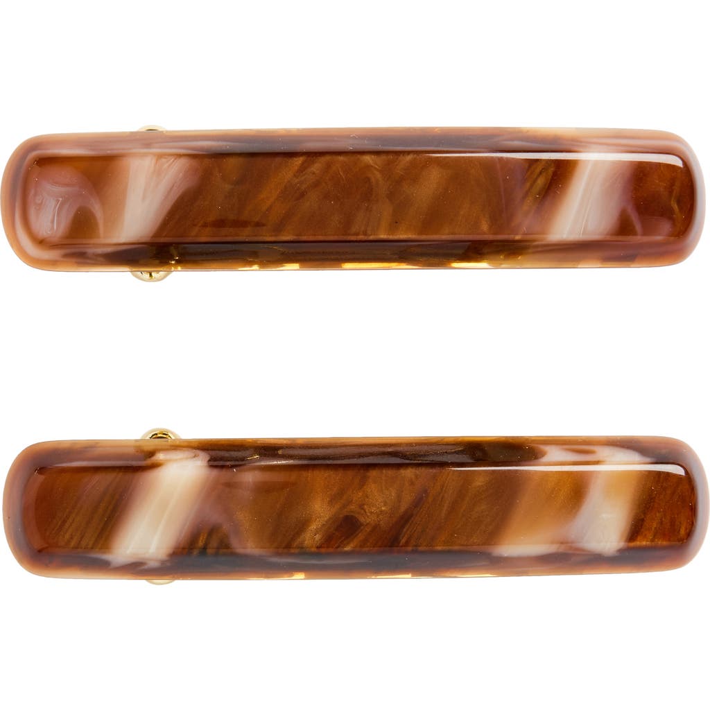 France Luxe Set Of 2 Mini Barrettes In Caramel Horn