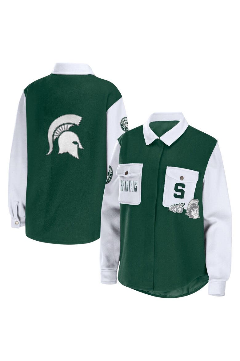 Women's WEAR by Erin Andrews Hunter Green Michigan State Spartans Button-Up Shirt Jacket, Main, color, Hunter Green