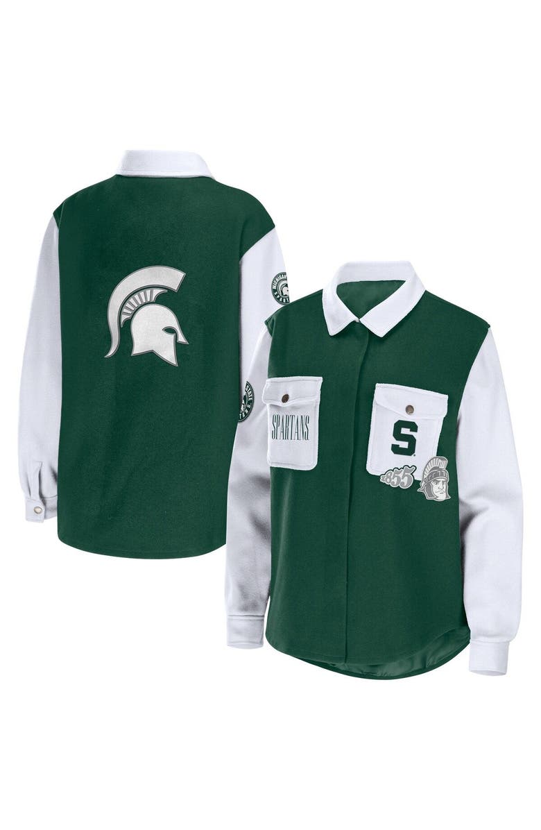 WEAR by Erin Andrews Women's WEAR by Erin Andrews Hunter Green Michigan State Spartans Button-Up Shirt Jacket, Main, color, Hunter Green